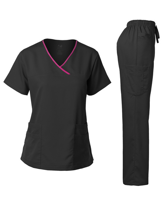 BLACK/PINK Y-NECK SET