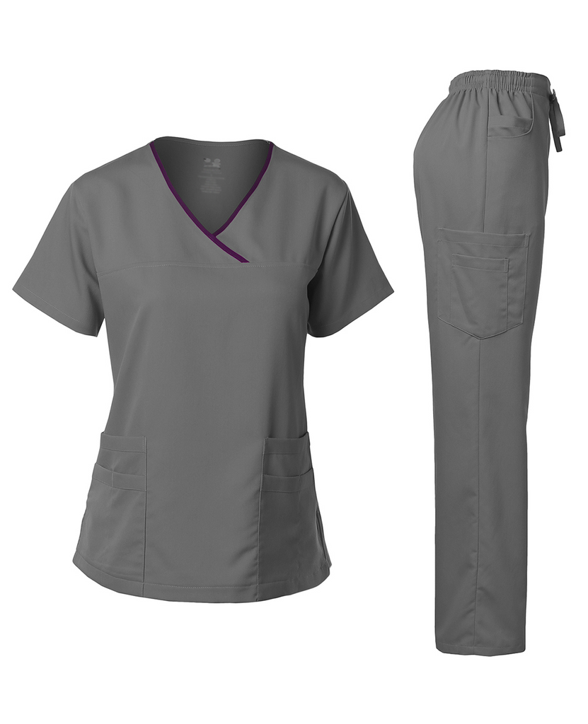 GRAY/EGGPLANT Y-NECK SET