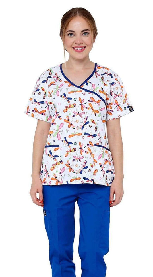 Dragonfly Print 4 Pocket Uniform Scrubs Set